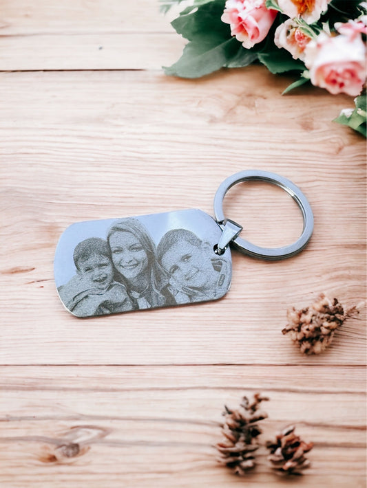 Gravure photo sur porte clés acier