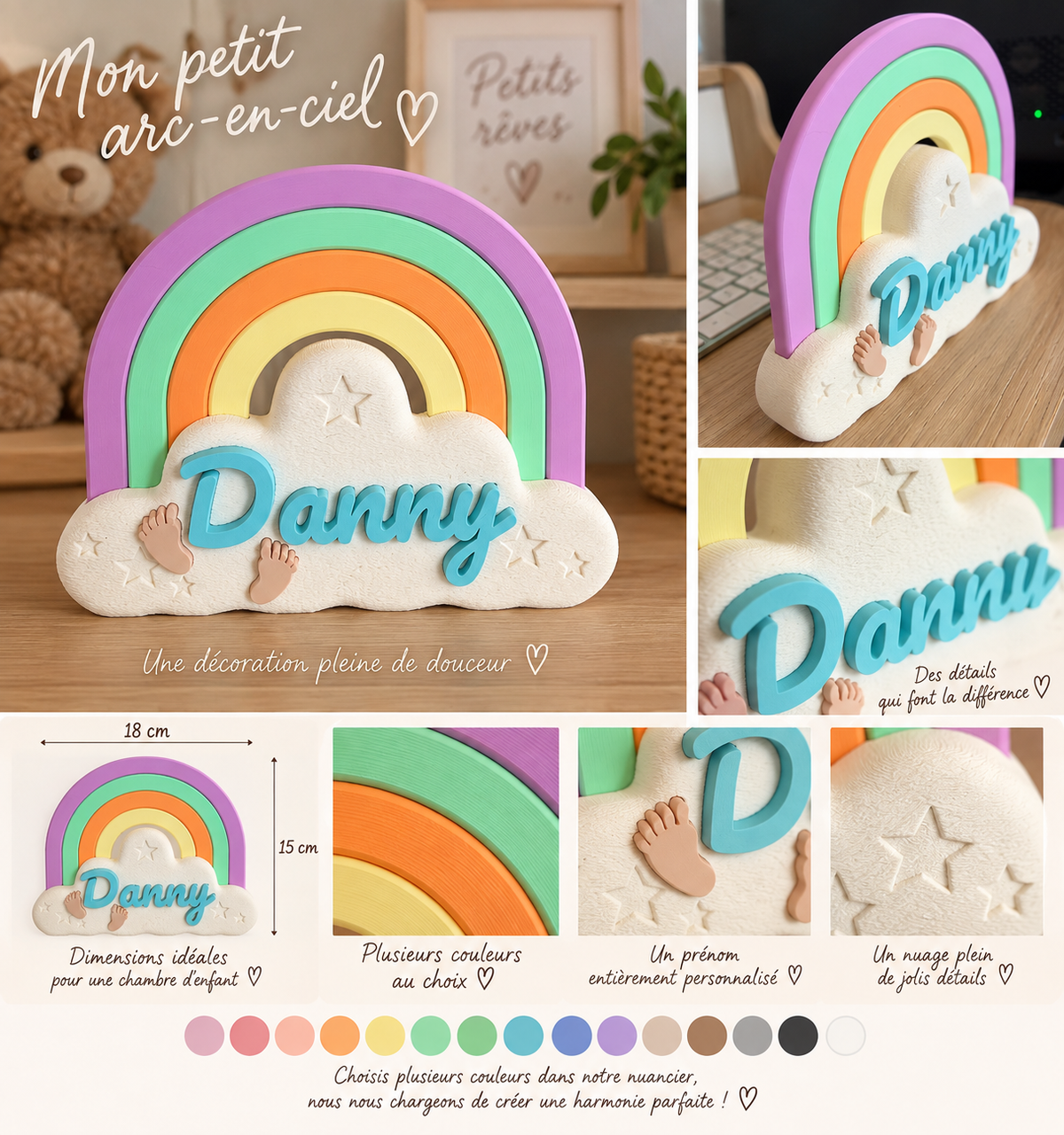 Mon petit arc-en-ciel 🌈 – Décoration prénom personnalisée
